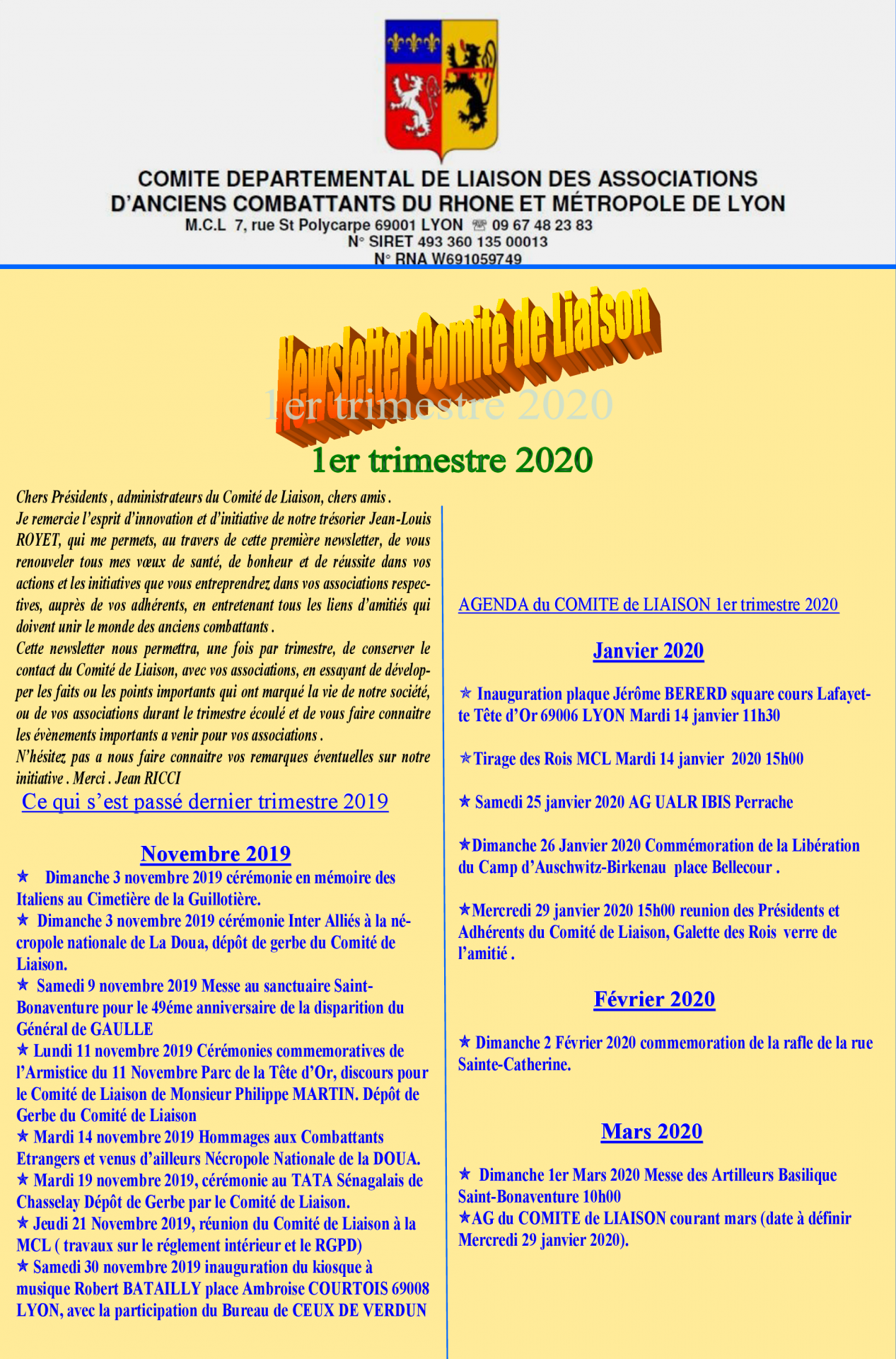 Newsletter comite de liaison 2020 1