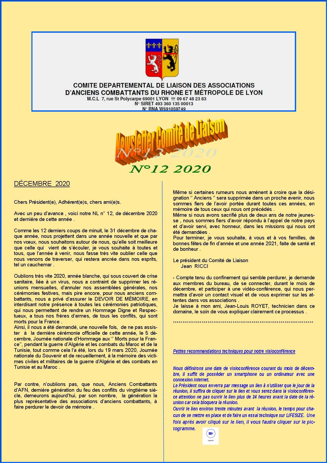Newsletter comite de liaisonn 12 2020