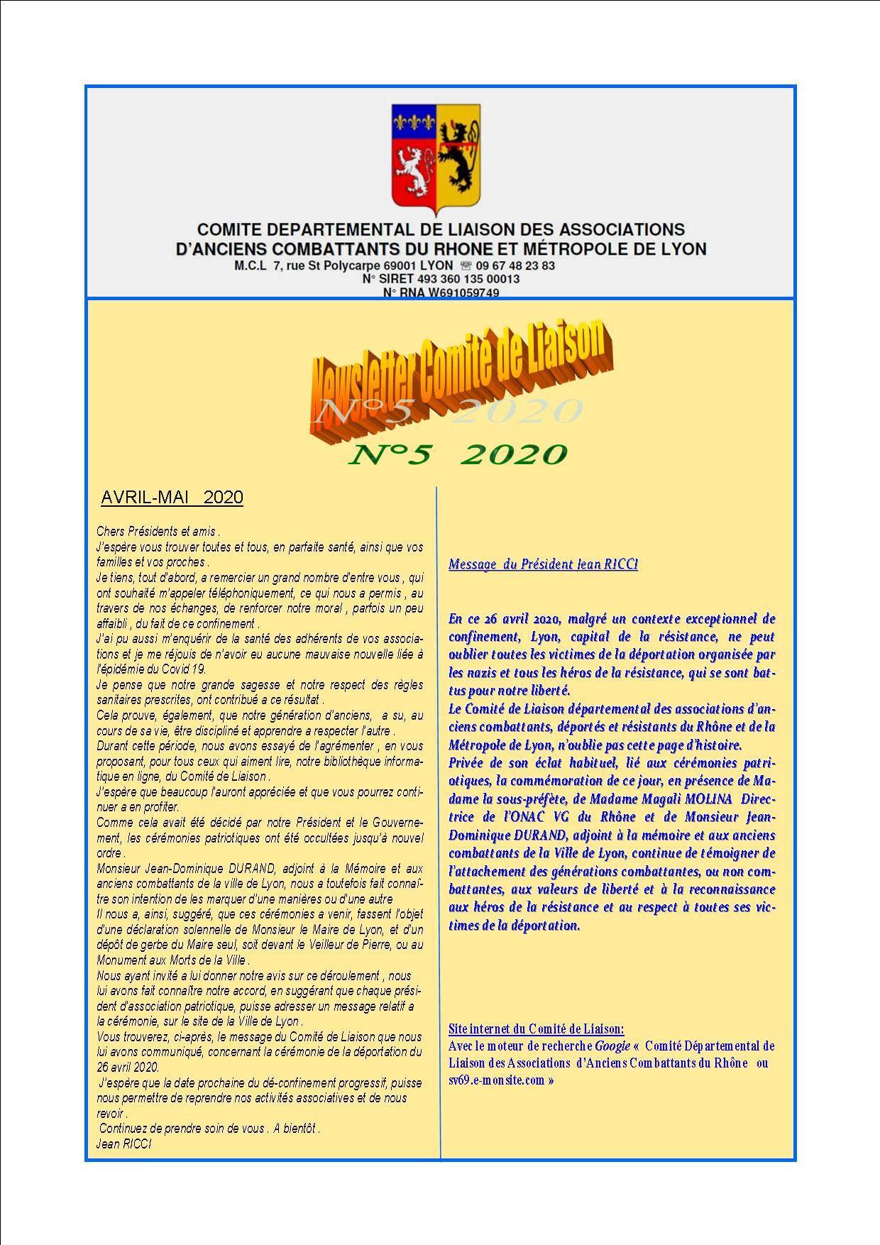 Newsletter comite de liaisonn 5 2020