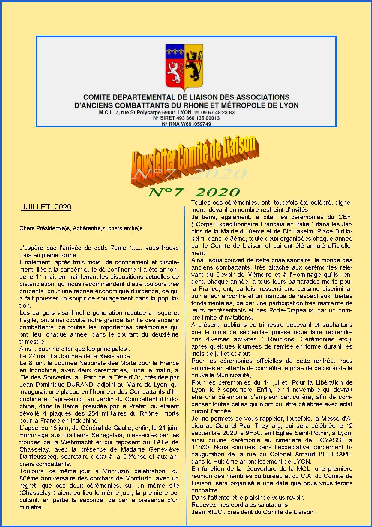 Newsletter comite de liaisonn 7 2020